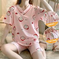 孕妇月子服产后春秋夏季薄款短袖产妇哺乳衣外出辣妈喂奶和服睡衣 短袖套头草莓小狗 M码(建议85-105斤)