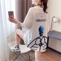 哺乳t恤夏季时尚外出辣妈2021新款短袖宽松大码哆啦A梦喂奶上衣潮 白色[常规款-女装] M