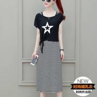 哺乳衣夏季外出套装时尚辣妈款喂奶上衣服孕妇装哺乳连衣裙两件套 M 细条纹[单裙-孕妇款]