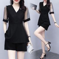 喂奶哺乳衣服期外出穿时尚夏天装季短裤大码显瘦遮肚淑女上衣套装 黑色套装[女装款无拉链] M