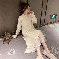 哺乳连衣裙秋冬外出中长款很仙的毛衣时尚辣妈款产后喂奶衣服春潮 米白(常规不可哺乳款) S(80-100斤)