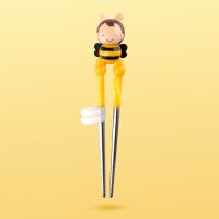 儿童不锈钢训练筷子一段4小孩5家用宝宝学习练筷辅助二段3岁6男孩 黄色小蜜蜂筷子(不锈钢)