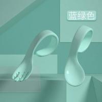 婴儿童训练勺扭扭勺叉勺套装弯头勺儿童餐具收纳盒 蓝绿色-纸卡包装