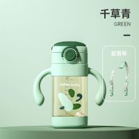 婴儿童喝水杯子带吸管学饮杯幼儿园宝宝防摔鸭嘴奶瓶女防摔 300mL千叶草 基础款