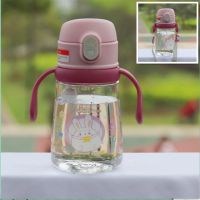 tritan塑料宝宝学饮杯儿童水杯带吸管幼儿园小学生杯子可爱防摔 星球兔350毫升手柄+背带 带重力球吸管