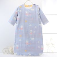 婴儿睡袋儿童夏季薄款纱布春秋冬四季通用宝宝防踢被防蹬被子神器 3层-小猪蓝[可脱袖] 衣长70cm[适合55-75厘米]