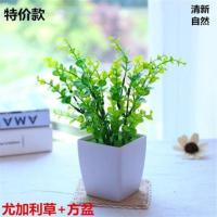 仿真花艺套装塑料花客厅家居装饰绢花插花小盆景假花创意摆件盆栽 尤加利草+方盆
