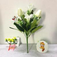 花仿真花郁金香百合花组合花搭配花小盆栽客厅花套装绢花摆件花 1束郁金香百合花(白色)不带花瓶