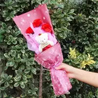 实用教师节礼物女老师妈妈生日礼物感恩创意仿真花康乃馨花束礼盒 1天天熊3红康 小扇形