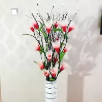 厂家直发叶脉仿真干花假花花束客厅落地摆件插花家居室内装饰花艺 A款叶脉百合红 [不含瓶]