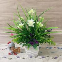 仿真花客厅花雪球菊花植物盆栽家居卧室茶几假花绢花桌面装饰花 水纹盆大丽花盆栽(白色)