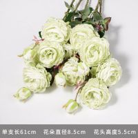 假花仿真牡丹花摆件客厅装饰花干花绢花仿真花落地花摆件假花北欧 绿色五支装