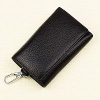 头层牛皮钥匙包女式韩版真皮多功能男家用大容量零钱包锁匙包腰挂 头层牛皮[黑色]