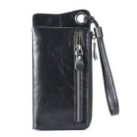 2021新款复古钱包男长款头层牛皮钱夹男士拉链青年皮夹软皮手包潮 黑色