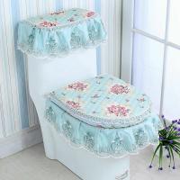 马桶三件套马桶坐垫加厚坐垫三件套坐便拉链式马桶套马桶垫子 田园-浅绿 马桶3件套