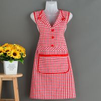 时尚翻领围裙厨房家用围裙女工作服洋气防尘防污可爱时尚上班罩衣 红色翻领坎肩