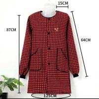 带帽长袖漂亮围裙洋气罩衣反穿罩衣女工作新款厨房家用工作围裙 提花布料圆领正穿衣红色