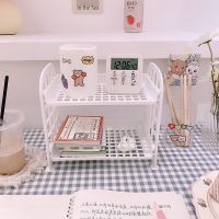 日系少女心桌面双层收纳架马卡龙色家用化妆品首饰浴室网格置物架 白色网格收纳架 一个收纳架(关注店铺送手账胶带)