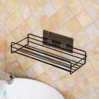 免打孔厨房三角架洗手间浴室洗漱台置物架壁挂厕所沐浴露日用收纳 黑色长形架