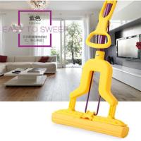 妙洁无水印不锈钢拖把胶棉拖把对折式海绵吸水拖布免手洗可伸缩 黄色/无商标特惠/共1头无备用