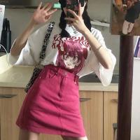 牛仔短裙女高腰夏季2021新款a字裙子辣妹包臀半身裙设计感女小众 粉红色 S