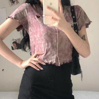 2021夏季新款ins辣妹扎染蝴蝶刺绣短袖+显瘦工装抽绳半身裙套装女 红色上衣 S
