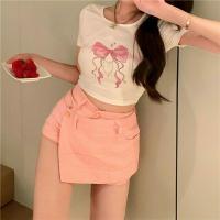 2021夏季新款设计感不规则粉色半身裙学院辣妹百搭修身显瘦裙裤潮 粉色 S