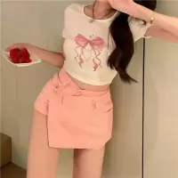 2021夏季新款设计感不规则粉色半身裙学院辣妹百搭修身显瘦裙裤潮 粉色 S