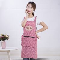 棉围裙厨房家用拉链时尚上班工作洋气无袖罩衣韩版防油污成人围腰 [花边兜背带-红色]1件
