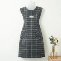 时尚围裙棉布罩衣成人坎肩马甲女厨房家用围腰干活工作服 圆领坎黑色