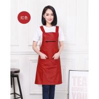 防水防油皮革围裙无袖坎肩厨房pu皮罩衣男女工作服2件送皮套袖 皮革红色背带(拉链兜