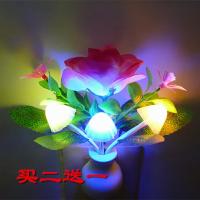 小夜灯[买2送1]光控插电创意七彩渐变 led节能自动光感应蘑菇灯 花瓶仔(大红玫瑰花)
