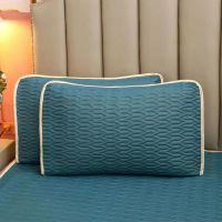 [清爽一夏]冰丝枕套一对装单双人夏天凉席枕头套学生宿舍枕芯套 宝蓝色[夏季必备] 48X74cm[一只装]冰丝枕套