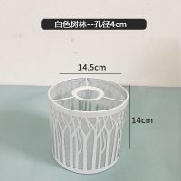 铁艺灯罩外壳圆筒创意台灯吊顶灯壁灯过道简约镂空DIY灯具配件 白色 加小号小花