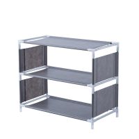 Z型简易多层小号鞋架子家用宿舍鞋柜不锈钢收纳架多功能置物架 [经济款] 3层小号-典雅灰