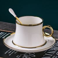 欧式小奢华简约陶瓷咖啡杯带勺套装英式茶杯马克杯公主下午茶 白色-瓷金勺