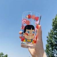 日本可爱草莓玻璃水杯少女心吸管杯小清新学生喝水杯子耐热大容量 牛奶妹大头单杯