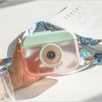 相机杯小清新杯子女学生韩版可爱水壶塑料杯带背带水杯儿童吸管杯 相机杯400ml粉色(含背带) 原装配置