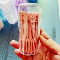 ktv家用水果叉套装创意可爱ins北欧一次性卡通小叉子欧式水果签 少女粉50支一盒