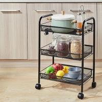 厨房置物架小推车收纳车带轮落地可移动多层夹缝家用蔬菜篮储物 加厚升级款黑色3层
