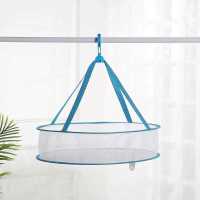 大号晾衣网晒衣篮洗衣袋 防皱网状晾晒袜子网兜双层单层折叠日本 蓝色[45公分单层]