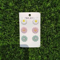 气质ins风少女心小清新耳钉女学生韩版简约可爱耳环耳饰坠泫雅 白+粉+蓝[三对装]