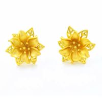 老祥凤千足真金耳钉女款经典百合花气质百搭耳坠耳环送爱人礼 百合花金耳钉 1.34克