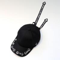 百搭夏季原宿风鸭舌帽飘带棒球帽韩版黑色帽子男街头潮人嘻哈帽女 黑色 可调节