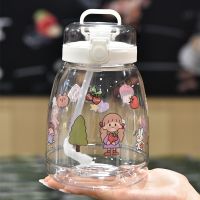 2021新款水杯女学生水杯女生防摔高颜值大容量塑料带吸管可爱杯子 珍珠白1100ml[贴纸+吸管]