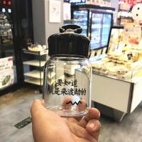 韩版原宿文字玻璃杯软妹简约小清新创意水杯便携女学生随手杯水瓶 幼稚园[黑色]-透明