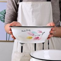 大汤碗9英寸带盖品锅汤锅大号汤碗汤盆汤煲大碗 家用陶瓷加厚防烫 七彩叶汤古+白大勺