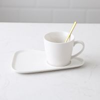 北欧陶瓷咖啡杯碟套装带勺点心下午茶餐具托盘创意欧式小奢华杯子 北欧早餐套装-亮光白