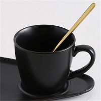 北欧陶瓷咖啡杯碟套装带勺点心下午茶杯具欧式小奢华杯子带碟子 亚光黑单杯[纯色][送勺子]
