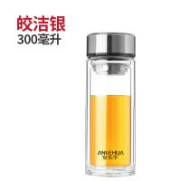 水杯男士杯子玻璃透明玻璃杯茶杯家用双层玻璃水杯高档商务办公杯 钢本色 双层厚底300ml